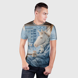 Футболка спортивная мужская Лошадка пьет кофе на подоконнике, цвет: 3D-принт — фото 2