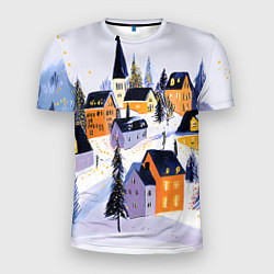 Мужская спорт-футболка Новогодние домики на горе