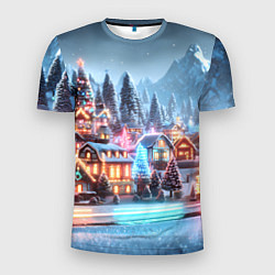 Мужская спорт-футболка Городок в новогодних огоньках