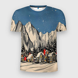 Мужская спорт-футболка Небольшой новогодний город в горах