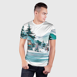 Футболка спортивная мужская Дома и елки - Новый год, цвет: 3D-принт — фото 2