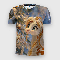 Мужская спорт-футболка Новогодняя лошадка в крапинку