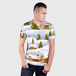 Футболка спортивная мужская Новогодние домики и елочки, цвет: 3D-принт — фото 2