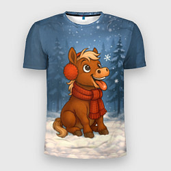 Футболка спортивная мужская Лошадка ловит снежинку, цвет: 3D-принт