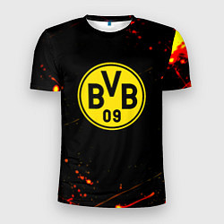 Мужская спорт-футболка Боруссиа огненные краски текстура