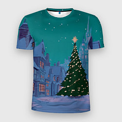 Футболка спортивная мужская Зеленая новогодняя елка во вдоре, цвет: 3D-принт