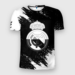 Футболка спортивная мужская Реал Мадрид черно белые краски, цвет: 3D-принт