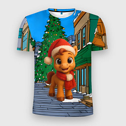 Мужская спорт-футболка Новогодняя лошадка и елка