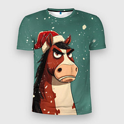 Футболка спортивная мужская Новогодняя лошадь на фоне снегопада, цвет: 3D-принт