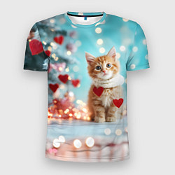 Футболка спортивная мужская Милый рыжий котенок - Новый год, цвет: 3D-принт