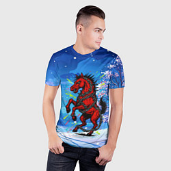 Футболка спортивная мужская Красная Новогодняя лошадь 2026, цвет: 3D-принт — фото 2