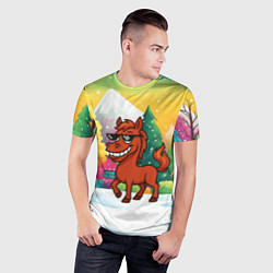 Футболка спортивная мужская Красная лошадка в очках подмигивает 2026, цвет: 3D-принт — фото 2