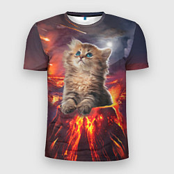 Мужская спорт-футболка Кот на вулкане