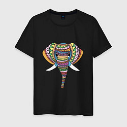 Футболка хлопковая мужская Расписная голова слона, цвет: черный