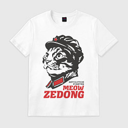 Футболка хлопковая мужская Meow Zedong Revolution forever, цвет: белый