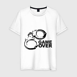 Футболка хлопковая мужская Game Over наручники, цвет: белый