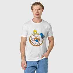 Футболка хлопковая мужская Гомер на пончике, цвет: белый — фото 2