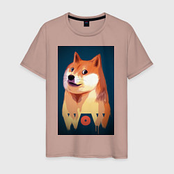 Футболка хлопковая мужская Wow Doge, цвет: пыльно-розовый