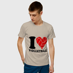 Футболка хлопковая мужская I love volleyball - Я люблю волейбол цвета миндальный — фото 2