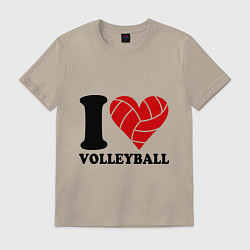 Футболка хлопковая мужская I love volleyball - Я люблю волейбол, цвет: миндальный