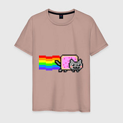 Футболка хлопковая мужская Nyan Cat, цвет: пыльно-розовый