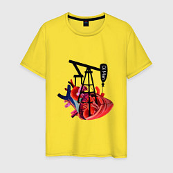 Футболка хлопковая мужская Сердце нефтяника, цвет: желтый