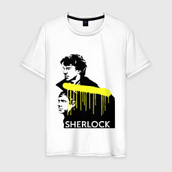 Футболка хлопковая мужская Sherlock: Yellow line, цвет: белый