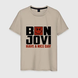 Футболка хлопковая мужская Bon Jovi: Nice day, цвет: миндальный