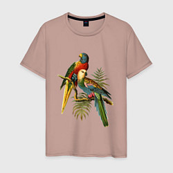 Футболка хлопковая мужская Тропические попугаи, цвет: пыльно-розовый