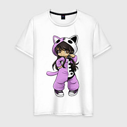 Футболка хлопковая мужская Aphmau as a Cat, цвет: белый