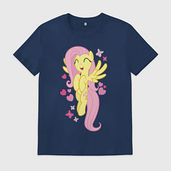 Футболка хлопковая мужская Флаттершай и бабочки, цвет: тёмно-синий