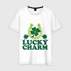 Футболка хлопковая мужская Lucky charm - подкова, цвет: белый