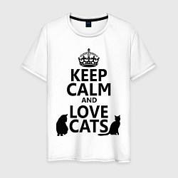 Футболка хлопковая мужская Keep Calm & Love Cats, цвет: белый