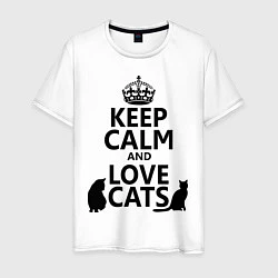 Футболка хлопковая мужская Keep Calm & Love Cats, цвет: белый