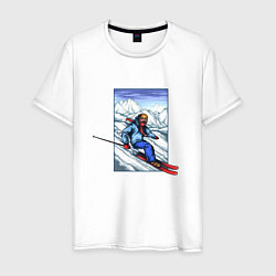 Футболка хлопковая мужская Лыжный Спорт, цвет: белый
