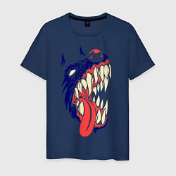 Футболка хлопковая мужская Разъяренный волк, цвет: тёмно-синий