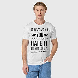 Футболка хлопковая мужская Mustache - hate or love, цвет: белый — фото 2