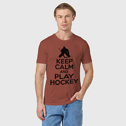 Футболка хлопковая мужская Keep Calm & Play Hockey, цвет: кирпичный — фото 2