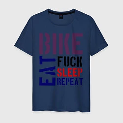 Футболка хлопковая мужская Bike eat sleep repeat, цвет: тёмно-синий