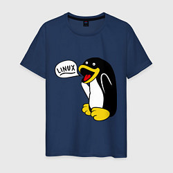 Футболка хлопковая мужская Пингвин: Linux, цвет: тёмно-синий