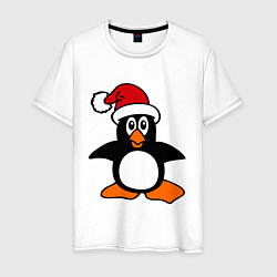Футболка хлопковая мужская Новогодний пингвин, цвет: белый