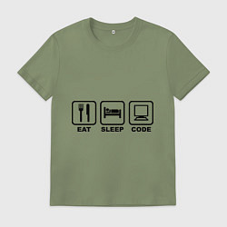 Футболка хлопковая мужская Eat sleep code (Ешь, Спи, Программируй), цвет: авокадо