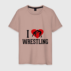 Футболка хлопковая мужская I love wrestling, цвет: пыльно-розовый