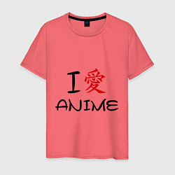 Футболка хлопковая мужская I love anime, цвет: коралловый