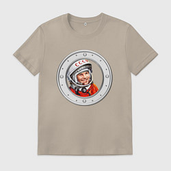 Футболка хлопковая мужская Гагарин ?? 1, цвет: миндальный