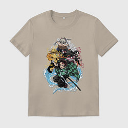 Футболка хлопковая мужская KIMETSU NO YAIBA, цвет: миндальный