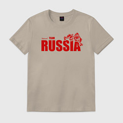 Футболка хлопковая мужская Russia, цвет: миндальный