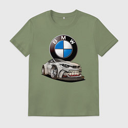 Футболка хлопковая мужская BMW оскал, цвет: авокадо