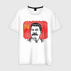 Футболка хлопковая мужская Сталин и флаг СССР, цвет: белый