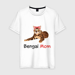 Футболка хлопковая мужская Мама бенгальского кота, цвет: белый